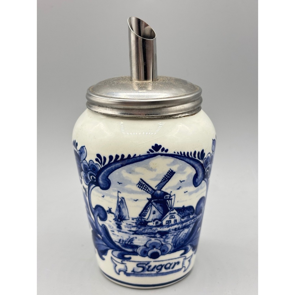 Montagne Original Delft Sugar Shaker Handpainted Windmill Blue White Holland